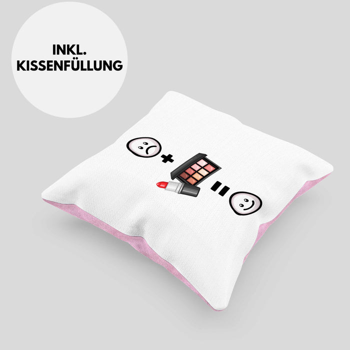 Makeup Kissen mit Füllung 40x40 Geschenkidee für Makeup-Stylist Geburtstag Lustiges Geschenk :( + Makeup = :) (Grau) Rosa Trendation