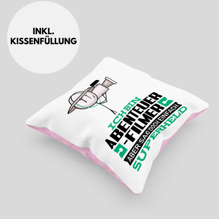Abenteuerfilmer Geschenk Kissen mit Füllung 40x40 Ich Bin Abenteuerfilmer Aber Sag Doch Einfach Superheld Lustige Geschenkdiee für Abenteuerfilmer (Grau) Rosa Trendation