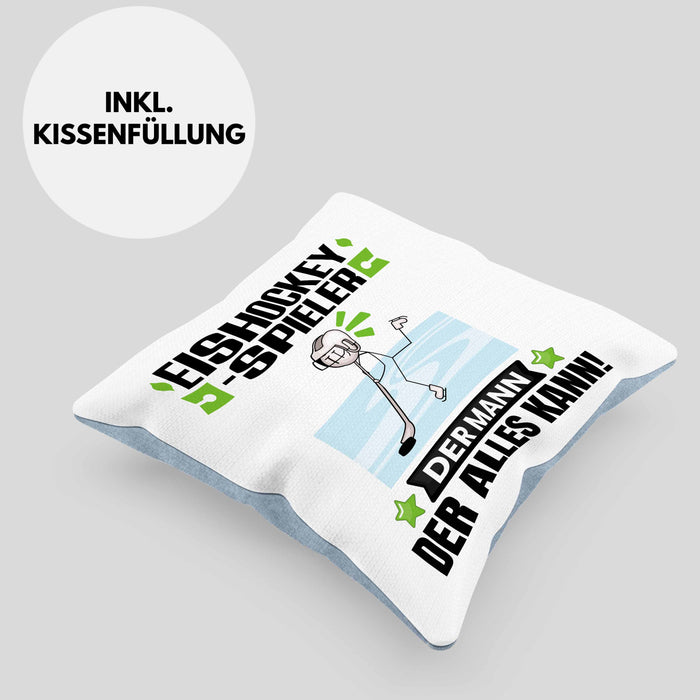 Eishockeyspieler Kissen mit Füllung 40x40 Geschenk für Eishockeyspieler Der Mann Der Alles Kann Geschenkidee zum Geburtstag (Grau) Blau Trendation