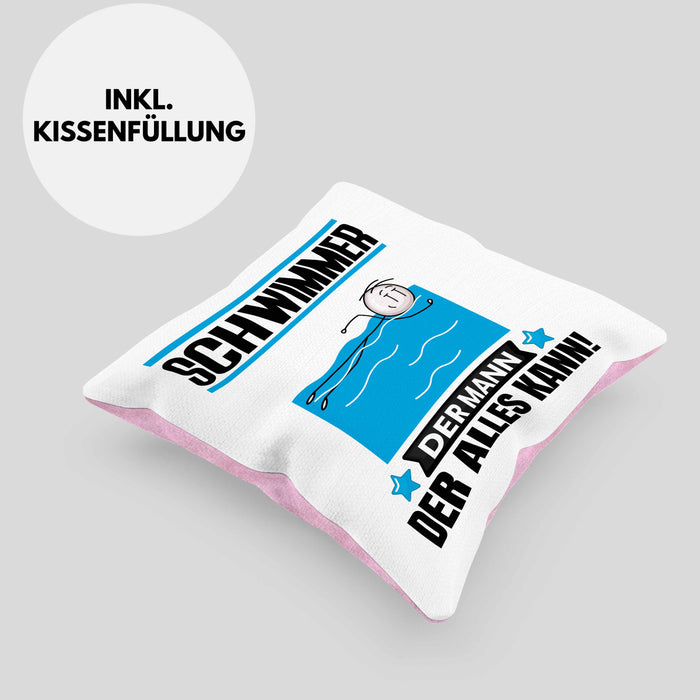 Schwimmer Kissen mit Füllung 40x40 Geschenk für Schwimmer Der Mann Der Alles Kann Geschenkidee zum Geburtstag (Grau) Rosa Trendation