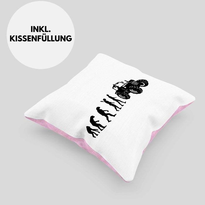 Lustige Kissen mit Füllung 40x40 für Landwirte Geschenk Evolution Traktor Geschenkidee (Grau) Rosa Trendation