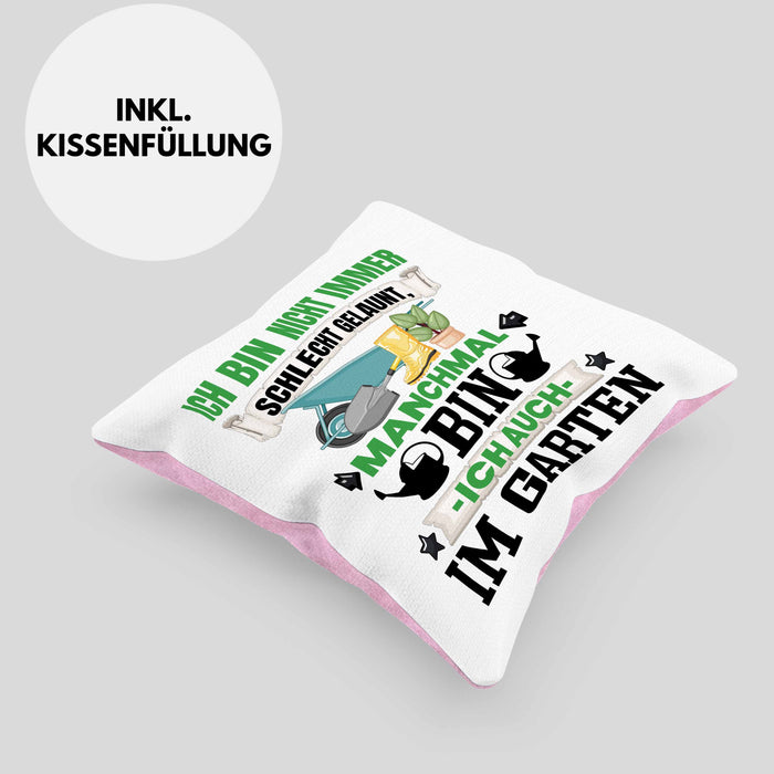 Hobby-Gärtner Geschenk Kissen mit Füllung 40x40 Ich Bin Nicht immer Schlecht Gelaunt Gärtner (Grau) Rosa Trendation