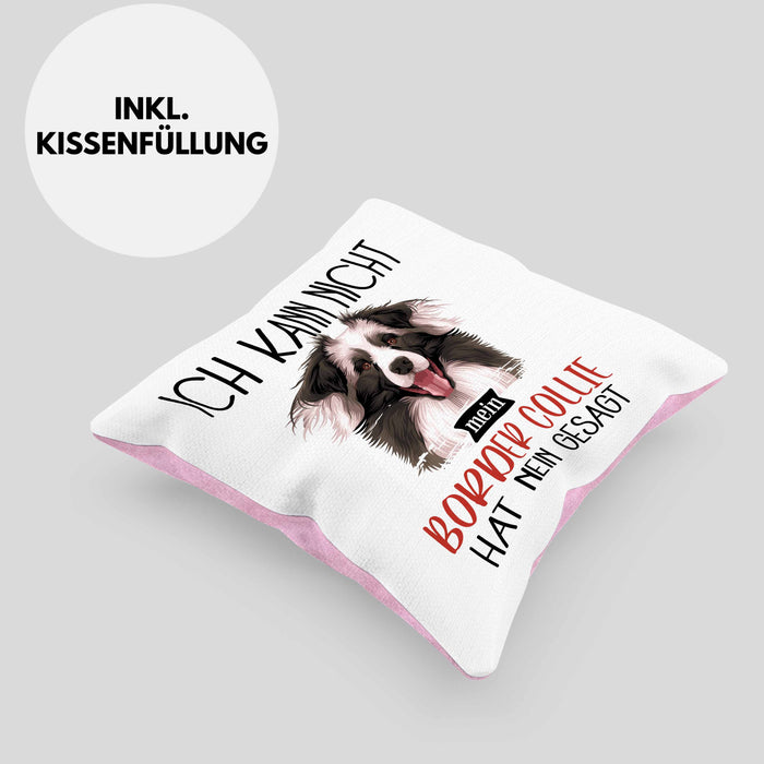Border Collies Besitzer Kissen mit Füllung 40x40 Geschenk Lustiger Spruch Geschenkidee Ich Kann Nicht Mein Border Collies Hat Nein Gesagt (Grau) Rosa Trendation