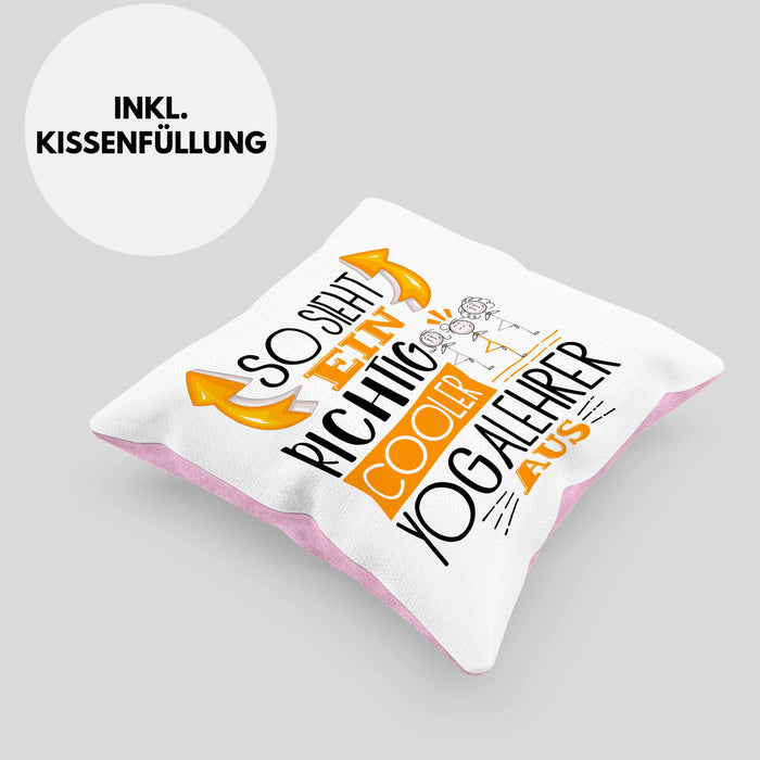 So Sieht Ein Richtig Cooler Yogalehrer Aus Geschenk Kissen mit Füllung 40x40 Lustiger Spruch Geschenkidee (Grau) Rosa Trendation