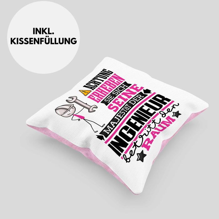 Ingenieur Geschenk Kissen mit Füllung 40x40 Lustiger Spruch Erheben Sie Sich Der Ingenieur Betritt den Raum (Grau) Rosa Trendation
