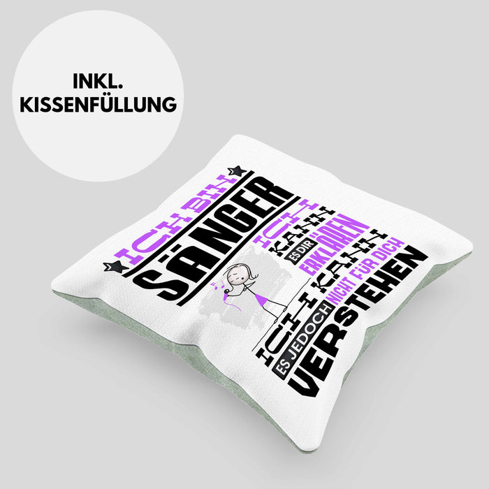 Sänger Geschenk Kissen mit Füllung 40x40 Geschenkidee für Sänger Geburtstag Lustiger Spruch Ich Bin Sänger Ich Kann Es Dir Erklären Aber Nicht Für Dich Verstehen (Grau) Grün Trendation