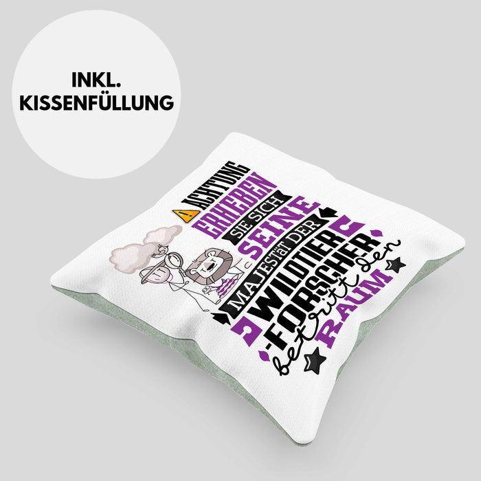 Wildtierforscher Geschenk Kissen mit Füllung 40x40 Lustiger Spruch Erheben Sie Sich Der Wildtierforscher Betritt den Raum (Grau) Grün Trendation