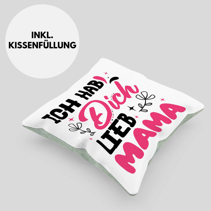 Mama Geschenk Kissen mit Füllung 40x40 Ich Hab Dich Lieb Mama Geschenkidee Muttertagsgeschenk von Sohn Tochter (Grau) Grün Trendation