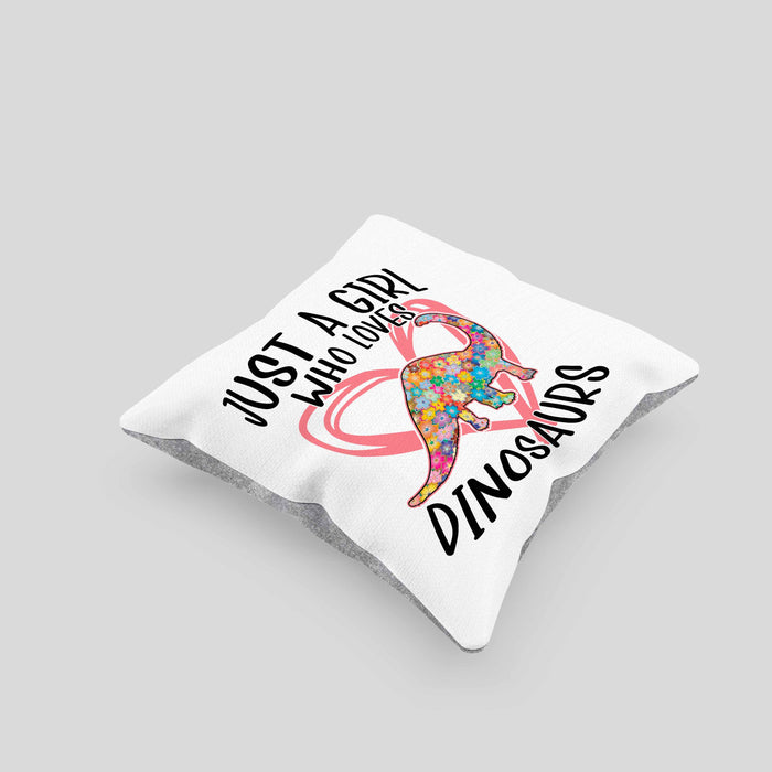 Just A Girl Who Loves Dinosaurs Kissen mit Füllung 40x40 Geschenk Mädchen Dinos Geschenkidee (Grau) Grau Trendation