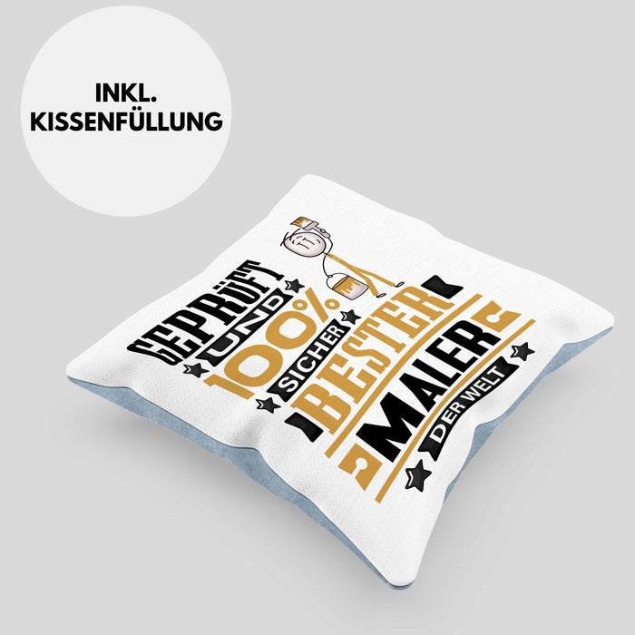 Maler Geschenk Lustiger Spruch für Maler Geschenkidee Bester Maler Der WeltKissen mit Füllung 40x40 (Grau) Blau Trendation