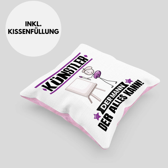 Künstler Kissen mit Füllung 40x40 Geschenk für Künstler Der Mann Der Alles Kann Geschenkidee zum Geburtstag (Grau) Rosa Trendation