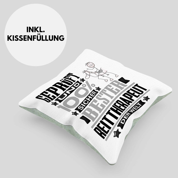 Reittherapeut Geschenk Lustiger Spruch für Reittherapeut Geschenkidee Bester Reittherapeut Der WeltKissen mit Füllung 40x40 (Grau) Grün Trendation