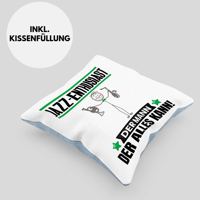 Jazz-Enthusiast Kissen mit Füllung 40x40 Geschenk für Jazz-Enthusiast Der Mann Der Alles Kann Geschenkidee zum Geburtstag (Grau) Blau Trendation