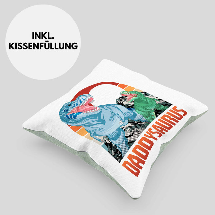 Daddysaurus Kissen mit Füllung 40x40 Geschenk für Vater zum Geburtstag Weihnachten Vatertag Bester Papa Geschenkidee (Grau) Grün Trendation