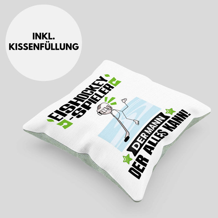 Eishockeyspieler Kissen mit Füllung 40x40 Geschenk für Eishockeyspieler Der Mann Der Alles Kann Geschenkidee zum Geburtstag (Grau) Grün Trendation