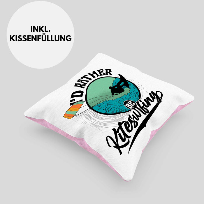 Kitesurfing Kissen mit Füllung 40x40 Geschenk für Kitesurfer Geschenkidee I'd Rather Be Kitesurfing (Grau) Rosa Trendation