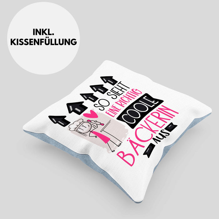 Bäckerin Geschenk Kissen mit Füllung 40x40 Lustig Geschenkidee für Bäckerin Geburtstag So Sieht Eine Richtig Coole Bäckerin Aus Frauen Spruch (Grau) Blau Trendation