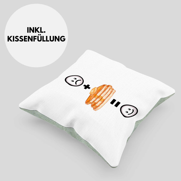 Pfannkuchen Pancaked Kissen mit Füllung 40x40 Geschenk für Pfannkuchen-Liebhaber Lustige Geschenkidee :( + Pfannkuchen = :) Geburtstag (Grau) Grün Trendation