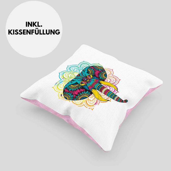 Elefant Kissen mit Füllung 40x40 Geschenk Für Elefanten-Liebhaber Geschenkidee Mandala Bunt (Grau) Rosa Trendation