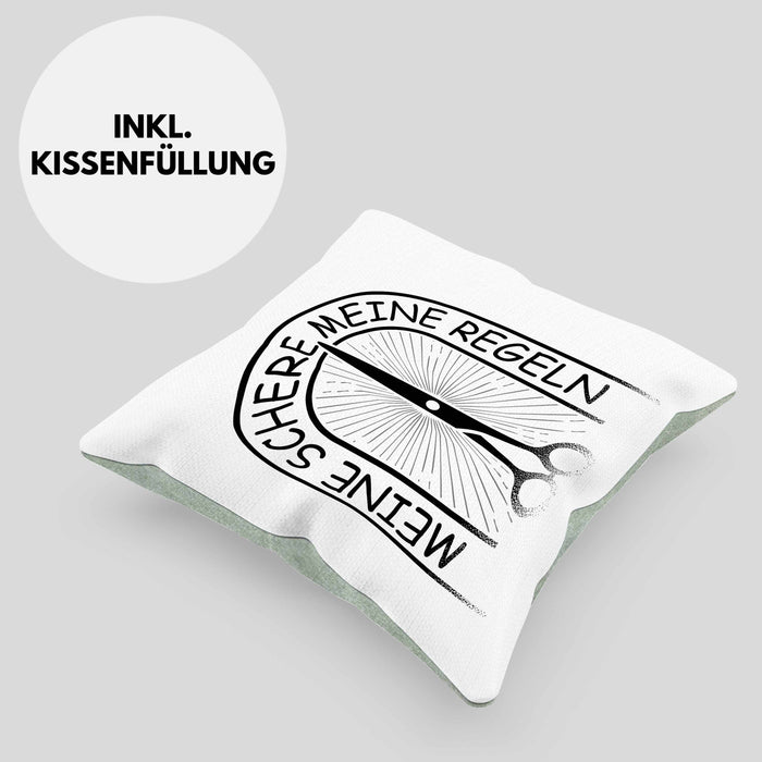 Friseurin Kissen mit Füllung 40x40 Geschenk Meine Schere Meine Regeln (Grau) Grün Trendation
