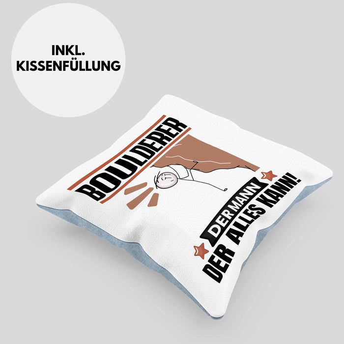 Boulderer Kissen mit Füllung 40x40 Geschenk für Boulderer Der Mann Der Alles Kann Geschenkidee zum Geburtstag (Grau) Blau Trendation