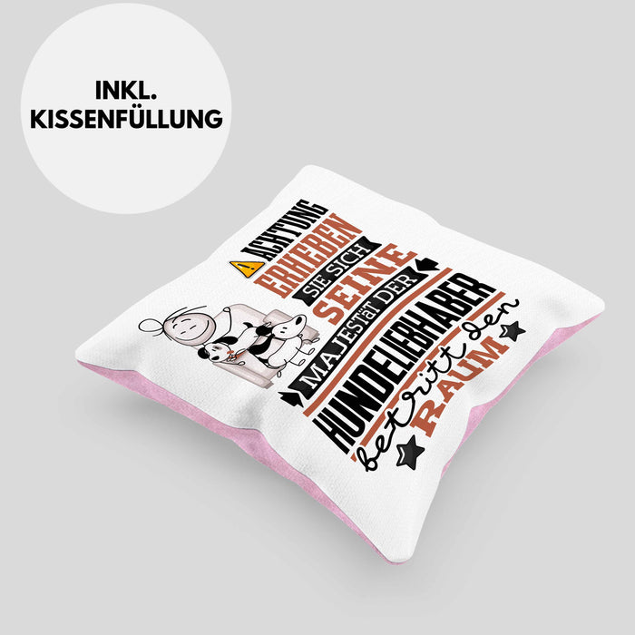 Hundeliebhaber Geschenk Kissen mit Füllung 40x40 Lustiger Spruch Erheben Sie Sich Der Hundeliebhaber Betritt den Raum (Grau) Rosa Trendation