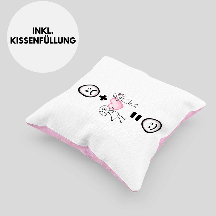 Beste Freundin Lesbisch Kissen mit Füllung 40x40 Geschenk für BFF Beste Freundinnen Lustige Geschenkidee :( + Beste Freundin Lesbisch = :) Geburtstag (Grau) Rosa Trendation