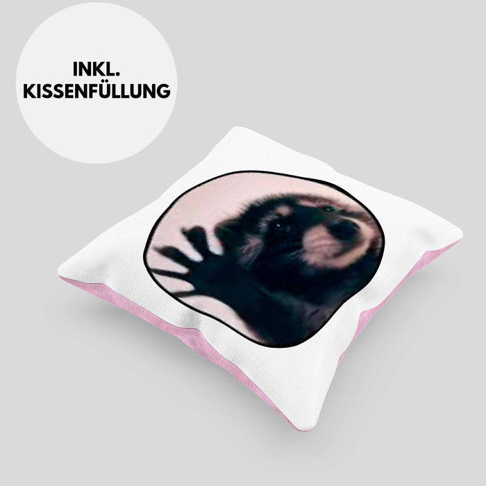 Waschbär Meme Kissen mit Füllung 40x40 Geschenk Lustiger Waschbär (Grau) Rosa Trendation