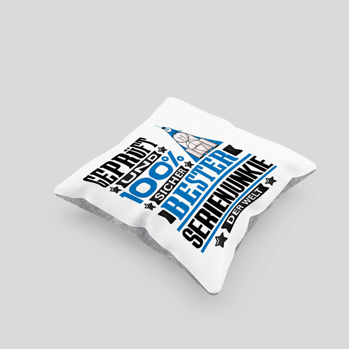 Serienjunkie Geschenk Lustiger Spruch für Serienjunkie Geschenkidee Bester Serienjunkie Der WeltKissen mit Füllung 40x40 (Grau) Grau Trendation