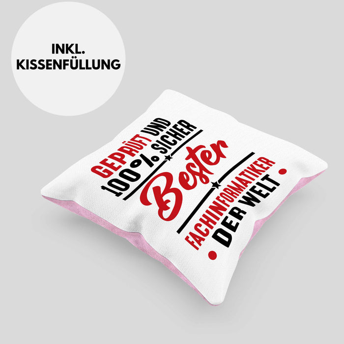 Fachinformatiker Geschenk Kissen mit Füllung 40x40 Geprüft Sicher Geschenkdiee für Fach-Finformatiker Geschenkdiee Spruch (Grau) Rosa Trendation