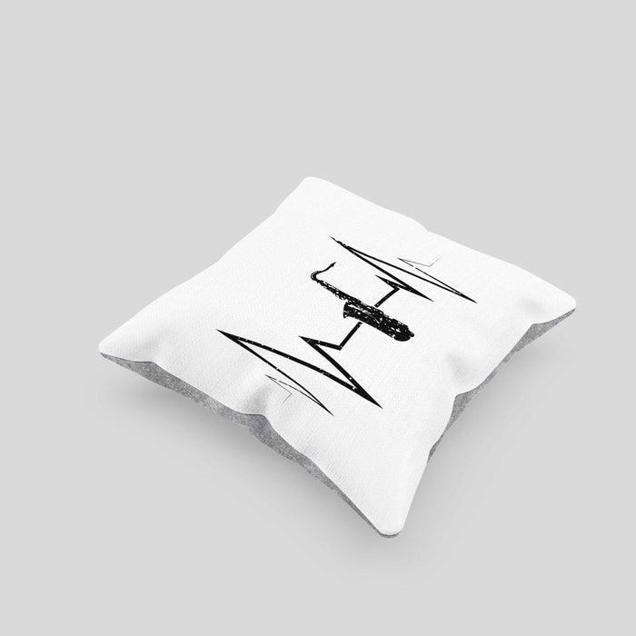 Saxophon Kissen mit Füllung 40x40 Geschenk Herzschlag Saxophonist Kaffee Geschenkidee Lustig (Grau) Grau Trendation