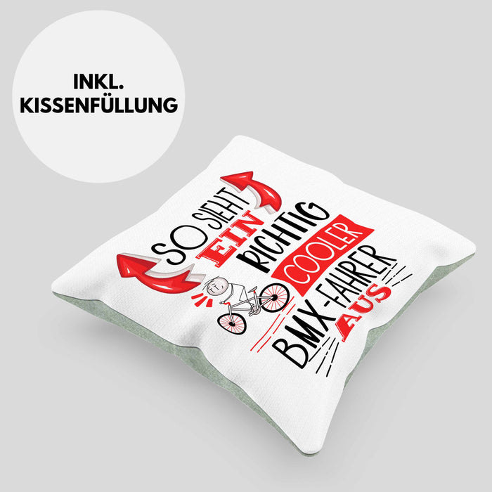 So Sieht Ein Richtig Cooler BMX-Fahrer Aus Geschenk Kissen mit Füllung 40x40 Lustiger Spruch Geschenkidee (Grau) Grün Trendation
