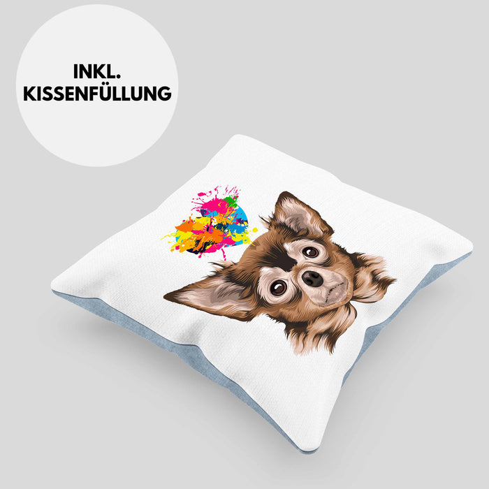 Chihuhahua Mama Besitzer Kissen mit Füllung 40x40 Geschenkidee Frauchen Herrchen Herz (Grau) Blau Trendation