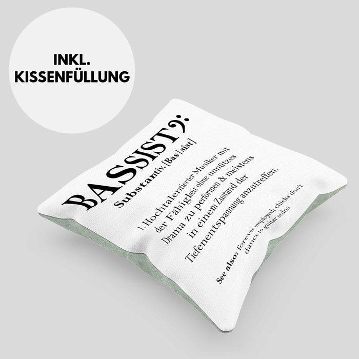 Bassist Kissen mit Füllung 40x40 Geschenk Definition Lustiger Spruch Bass-Spieler Geschenkidee (Grau) Grün Trendation