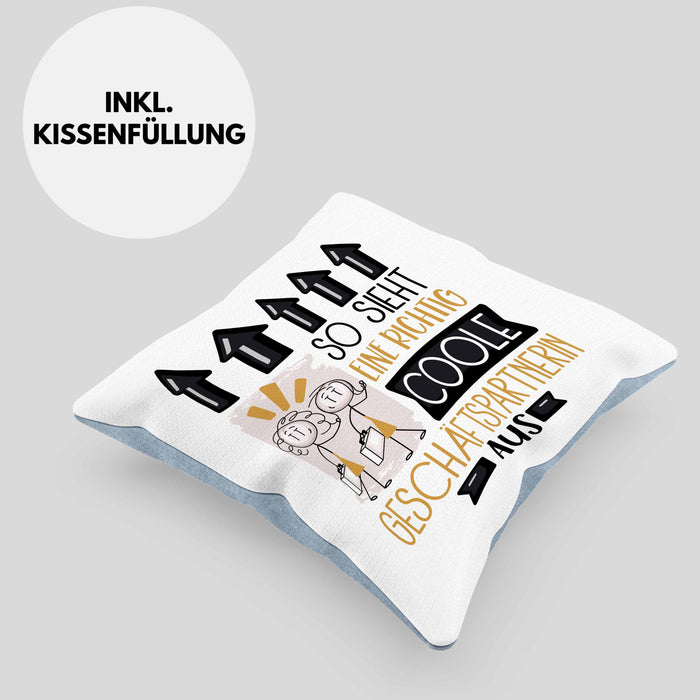 Geschäftspartnerin Geschenk Kissen mit Füllung 40x40 Lustig Geschenkidee für Geschäftspartnerin Geburtstag So Sieht Eine Richtig Coole Geschäftspartnerin Aus Frauen Spruch (Grau) Blau Trendation