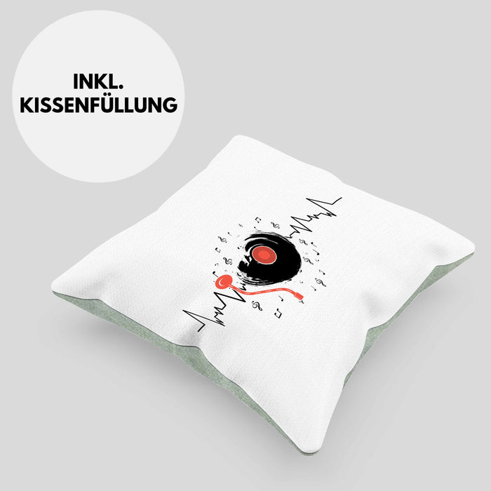 Schallplatte Geschenk Vinyl Herzschlag Vintage Retro Musik DJ Geschenk Kissen mit Füllung 40x40 (Grau) Grün Trendation