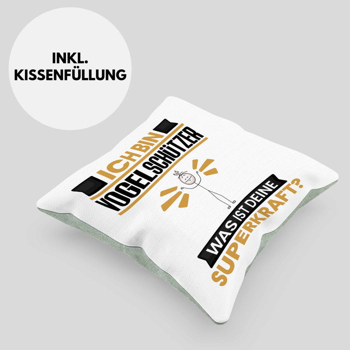 Vogelschützer Kissen mit Füllung 40x40 Geschenk für Vogelschützer Geburtstag Lustiger Spruch Was Ist Deine Superkraft (Grau) Grün Trendation