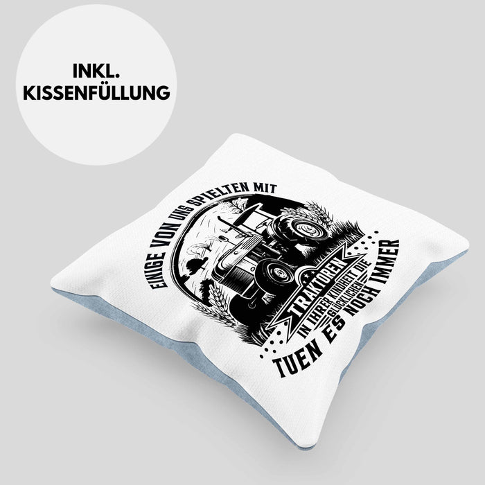 Bauer Landwirt Geschenk Kissen mit Füllung 40x40 Einige Von Uns Spielten Mit Traktoren Geschenkidee Jungs (Grau) Blau Trendation