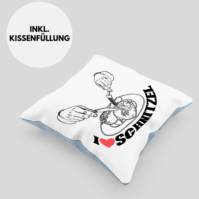 Schnitzel-Kissen mit Füllung 40x40 Geschenk für Schnitzel-Liebhaber (Grau) Blau Trendation