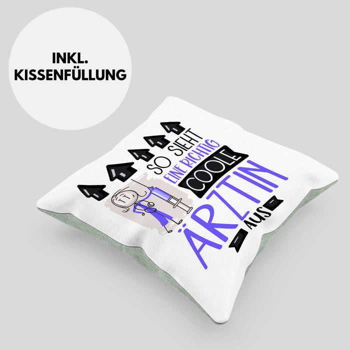 Ärztin Geschenk Kissen mit Füllung 40x40 Lustig Geschenkidee für Ärztin Geburtstag So Sieht Eine Richtig Coole Ärztin Aus Frauen Spruch (Grau) Grün Trendation