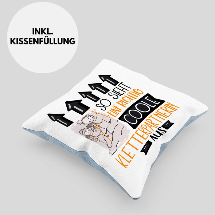 Kletterpartnerin Geschenk Kissen mit Füllung 40x40 Lustig Geschenkidee für Kletterpartnerin Geburtstag So Sieht Eine Richtig Coole Kletterpartnerin Aus Frauen Spruch (Grau) Blau Trendation