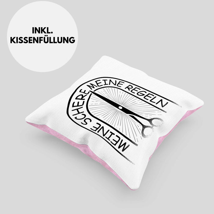 Friseurin Kissen mit Füllung 40x40 Geschenk Meine Schere Meine Regeln (Grau) Rosa Trendation