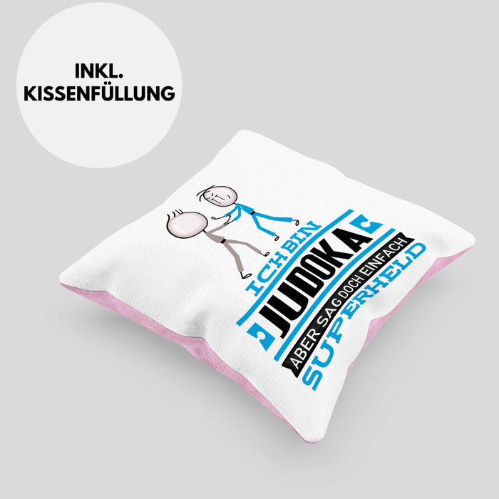 Judoka Geschenk Kissen mit Füllung 40x40 Ich Bin Judoka Aber Sag Doch Einfach Superheld Lustige Geschenkdiee für Judoka (Grau) Rosa Trendation
