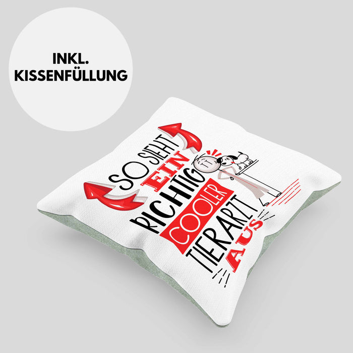 Tierarzt Kissen mit Füllung 40x40 Geschenk So Sieht Ein RIchtig Cooler Tierarzt Aus Geschenkidee Lustiger Spruch Geburtstag (Grau) Grün Trendation