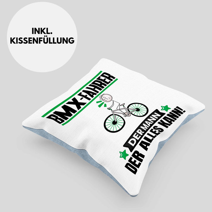 BMX-Fahrer Kissen mit Füllung 40x40 Geschenk für BMX-Fahrer Der Mann Der Alles Kann Geschenkidee zum Geburtstag (Grau) Blau Trendation