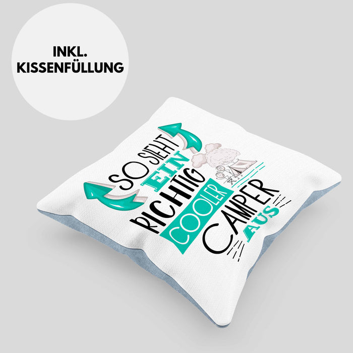So Sieht Ein Richtig Cooler Camper Aus Geschenk Kissen mit Füllung 40x40 Lustiger Spruch Geschenkidee (Grau) Blau Trendation