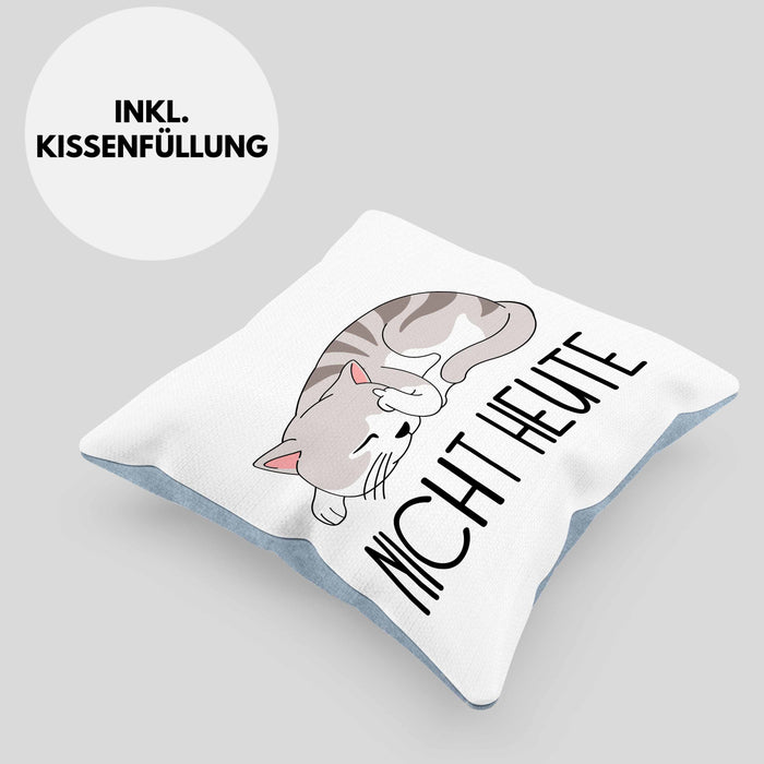 Katze Mittelfinger Kissen mit Füllung 40x40 Geschenk Muffel Nicht Heute Kollegin Frauen (Grau) Blau Trendation