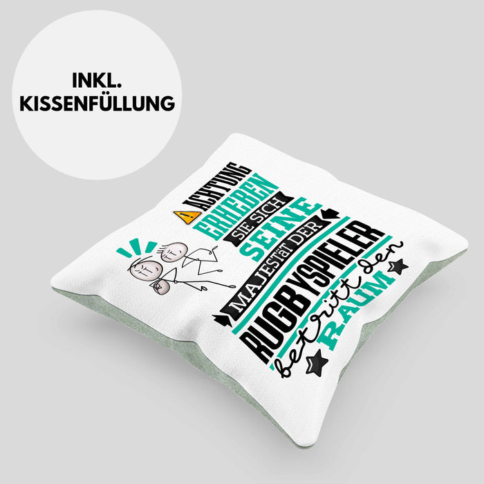 Rugbyspieler Geschenk Kissen mit Füllung 40x40 Lustiger Spruch Erheben Sie Sich Der Rugbyspieler Betritt den Raum (Grau) Grün Trendation