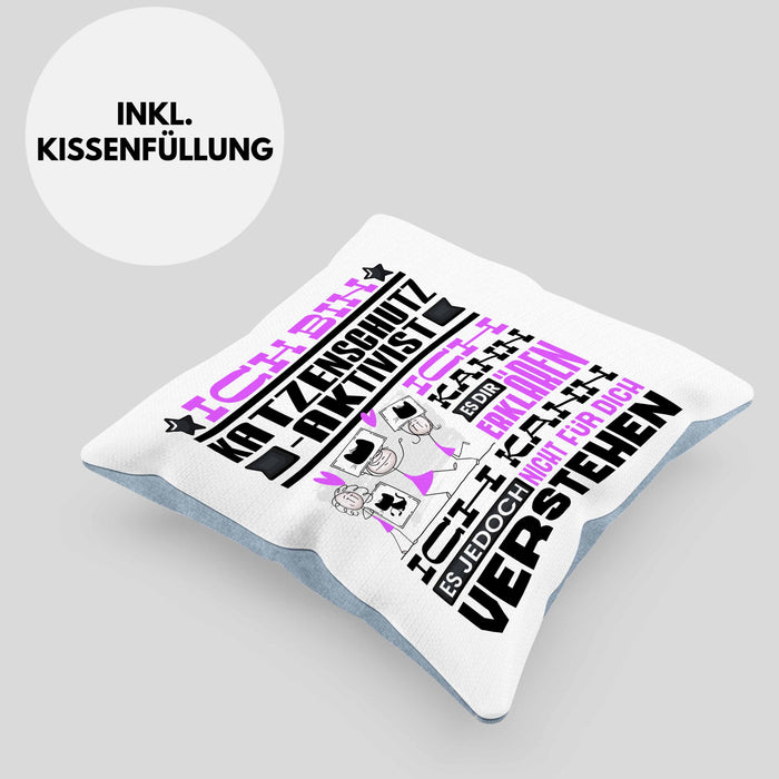 Katzenschutzaktivist Geschenk Kaffee-Kissen mit Füllung 40x40 Geschenkidee für Katzenschutzaktivist Ich Bin Katzenschutzaktivist Ich Kann Es Dir Erklären Jedoch Nicht Für Dich Verstehen Spruch Lustig (Grau) Blau Trendation