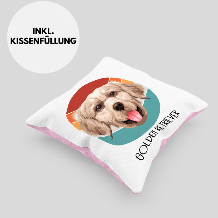 Golden Retriever Besitzer Kissen mit Füllung 40x40 Geschenk Lustiger Spruch Geschenkidee Golden Retriever Mama Papa (Grau) Rosa Trendation